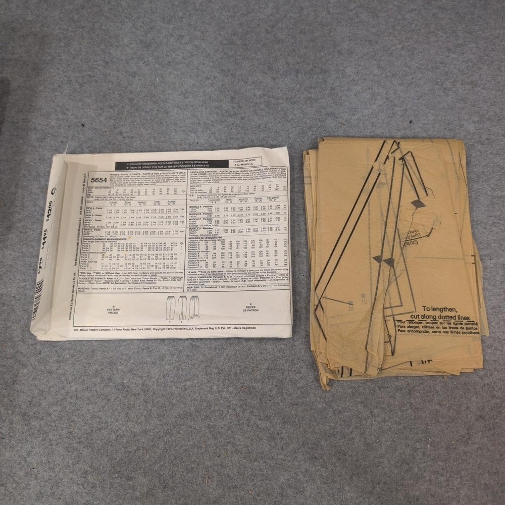 McCalls 5654 Misses Pull On Pants Sewing Pattern Size Small High Waist 90s VG - Picture 2 of 2